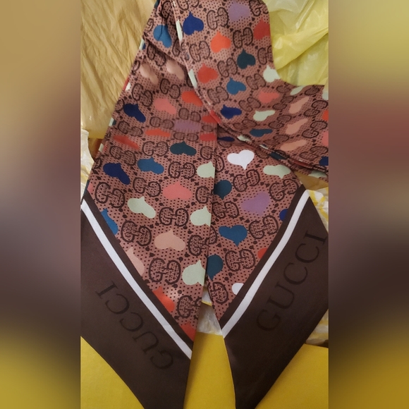 Designer Multicolor Heart Pattern Scarf, Bag Twilly, Hairtie - Picture 2 of 4